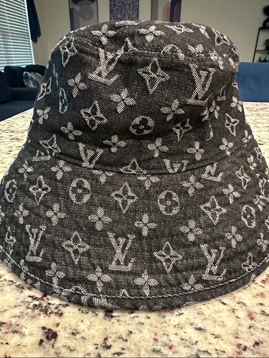 Louis Vuitton Accessories - Louis Vuitton Black and White Monogram Denim Bucket Hat